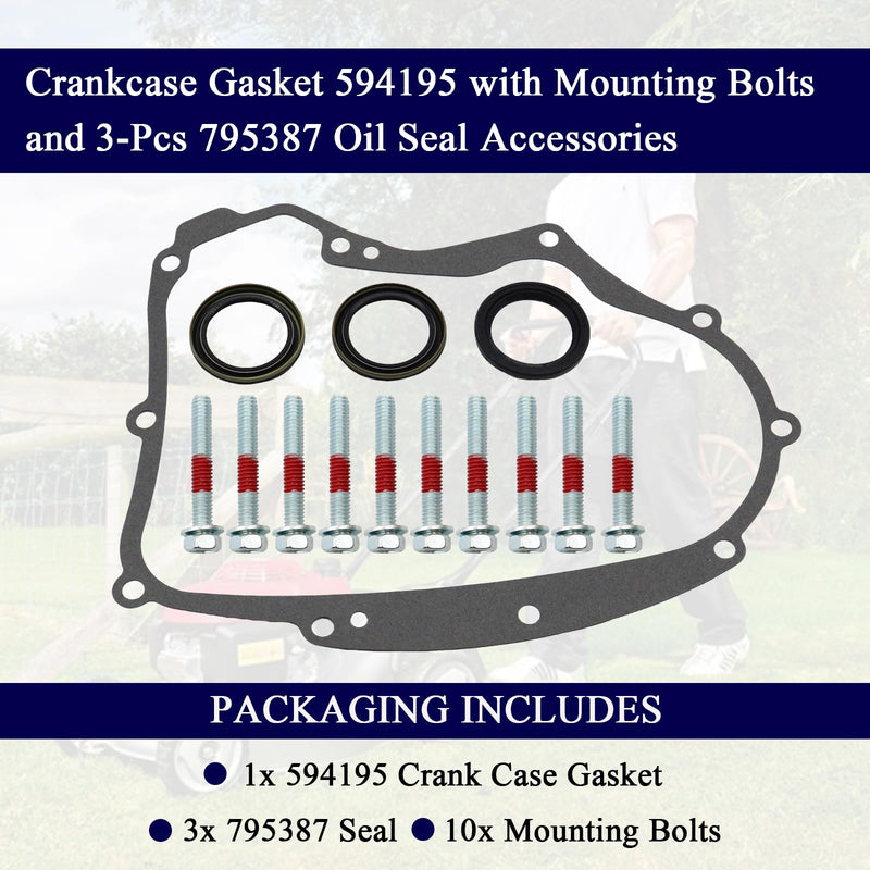 Crankcase Gasket 594195 with Mounting Bolts and 3-Pcs 795387 Oil Seal Accessories,Compatible with B&S Small Gasoline Engines,Replacement for 591911 697227 690945 273488