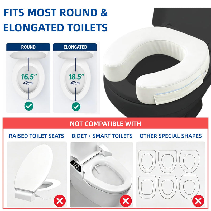 3-Inch Padded Raised Toilet Seat Cushion for Seniors, Firm High-Density Foam Toilet Seat Riser with Waterproof Cover, Easy to Clean, Fits Standard and Elongated Toilets (White) White 3 inches
