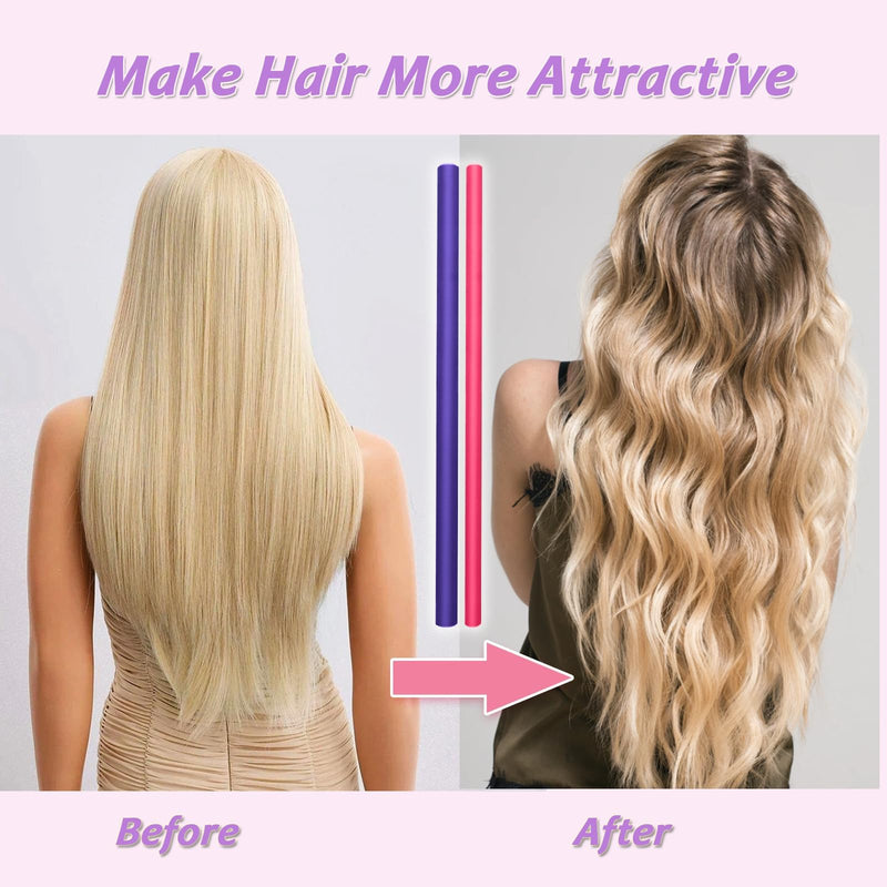 ZOCONE 40PCS Flexi Rods for Hair Thick, 80mm+120mm Foam Hair Rollers for Long Hair Satin Heatless Curlers Bendy Foam Hair Rollers for Short Medium Long Hairstyles (Pink, One Size) Pink 42 Piece Set
