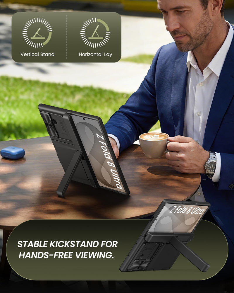 for Samsung Galaxy Z Fold 8 Ultra Case with Card Holder, Black | Stand, Screen Protector, Slide Camera Cover, Hinge Protection, Heavy Duty, Rugged, Wallet, Protective Cover for Men, Women Black-S