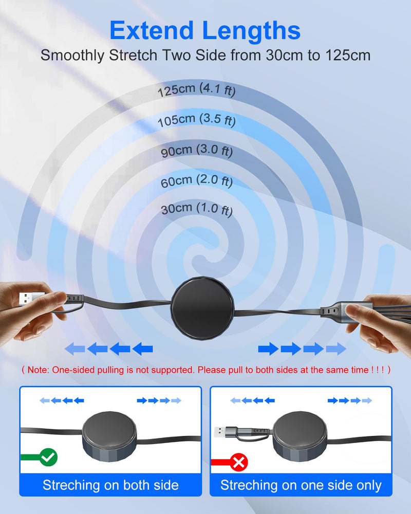 Multi Charging Cable for Samsung Watch 6 Charger - 100W 4 in 1 Retractable USB C Fast Charger Cord Compatible with Galaxy S23/S22/21/Android/iPhone, 4FT Galaxy Watch 6/6 Classic/5 Pro/5/4 Charger