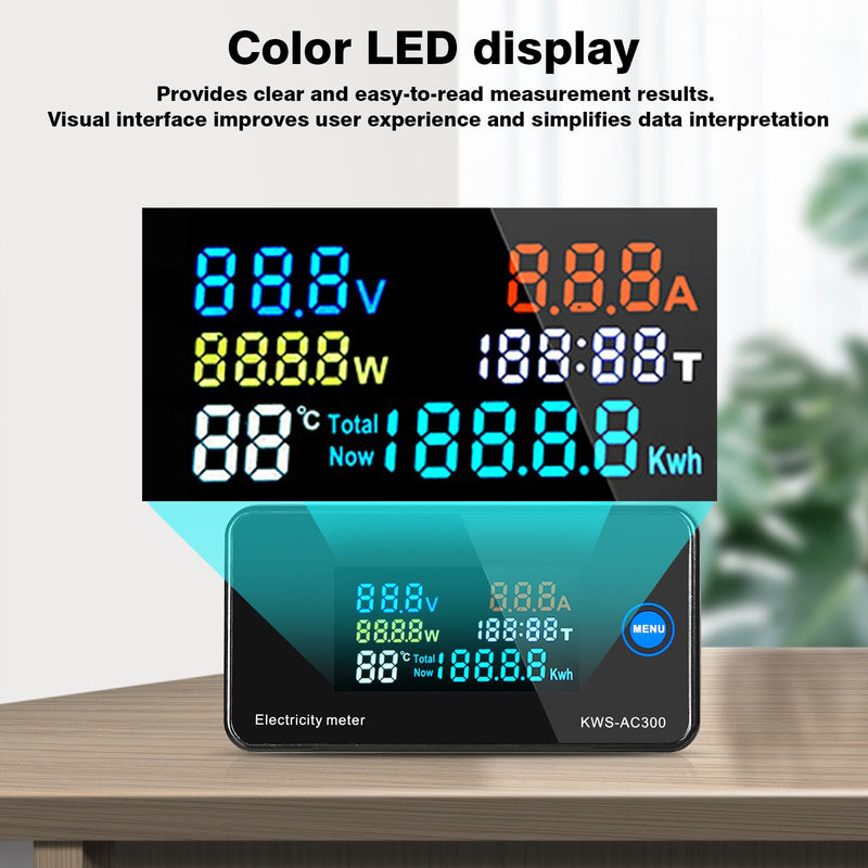 Jadeshay Digital Voltmeter Ammeter Multimeter Panel, AC 50-300V 0-100A LCD Voltage Current Meter Power Energy Meter with Closed Transformer KWS-AC300