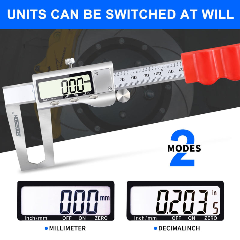 GODESON Disc Brake Rotor Micrometer,Digital Caliper Measuring Tool for Disc Brake-6 Inch/150mm,Brake Measuring Tool wtih Caliper- Inch/Metric Conversion, Brake Caliper with Stainless Steel 6 INCH