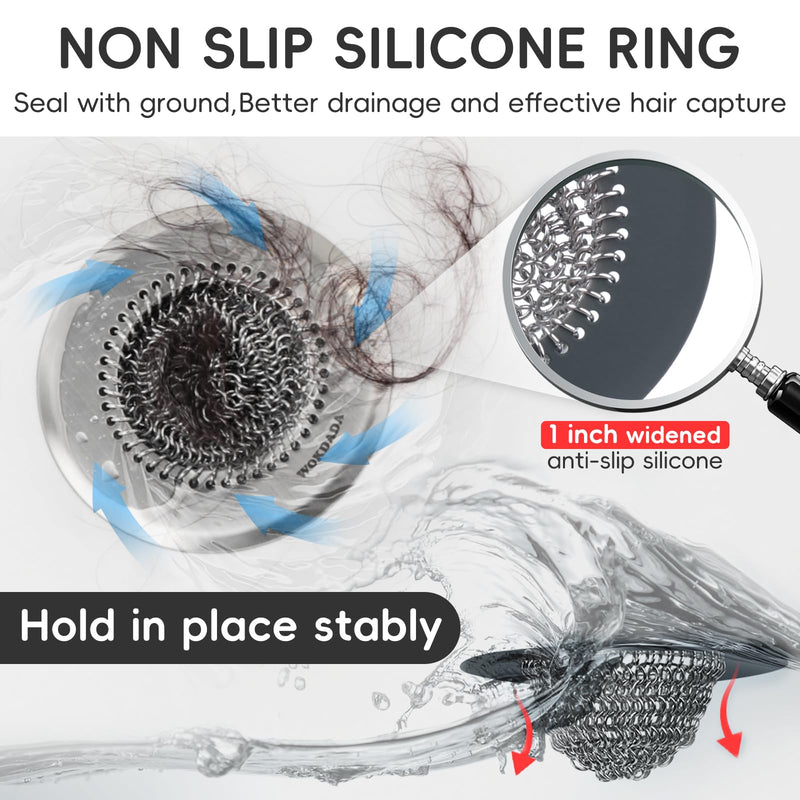 2 Pack Wokdada Bathtub Drain Hair Catcher, Wokdada Fast Drainage Shower Drain Hair Catcher, Reversible 304 Stainless Steel Drain Protector for Pop-Up and Regular Drains of Bathroom(Patented Product) Silver Silver
