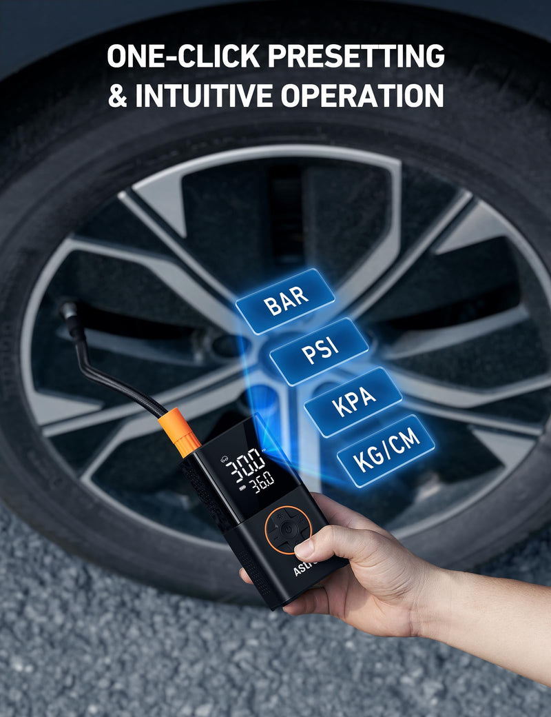 AstroAI L7 Tire Inflator Portable Air Compressor Cordless Bike Pump with Digital Dual Values Display, 150 PSI Car Tires Pump with LED Lights Air Pump for Cars, Motorcycles, Bikes, Balls Orange