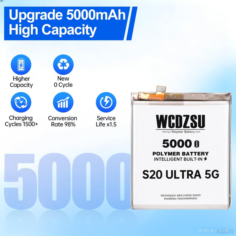 Battery Replacement for Samsung Galaxy S20 Ultra 5G S20 Ultra 5000mAh High Capacity New 0 Cycle Li-Polymer with Full Repair Tool kit Model SM-G988U SM-G988B SM-G988N
