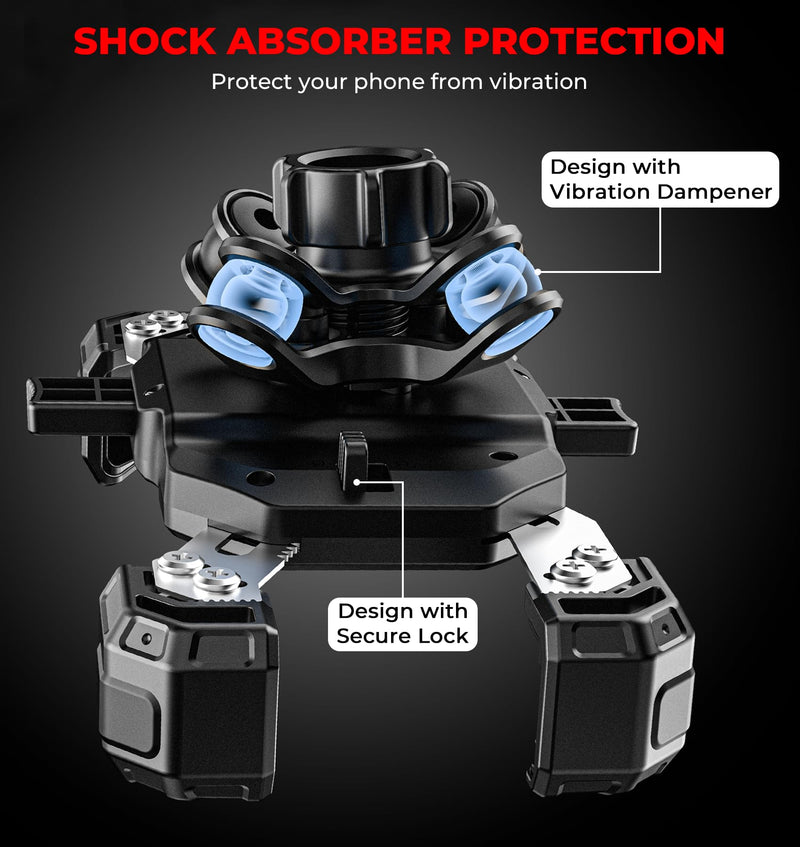 Motorcycle Phone Mount with Vibration Dampener, 1s Lock Bike Phone Holder with Aluminum Alloy Handlebar Mounting Base, One-Handed Operation Motorcycle Cellphone Mount for 5.5"-7.2" Smartphone