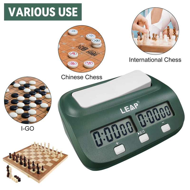 LEAP Digital Chess Clock Timer - I-GO and Chinese Chess with Bonus and Delayed Time Features (Blackish Green) Blackish Green