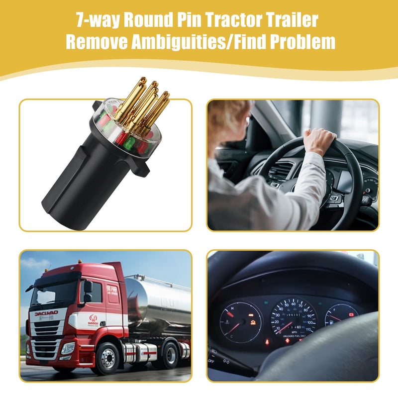 7-Way Round Pin Tractor Plug Tester,7865L Trailer Light Tester for Testing Turn Signals,Hazard Lights, Brake Lights and More，Making Troubleshooting Electrical Issues Quick and Straightforward