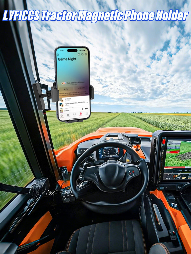 Magnetic Phone Holder for Tractor/Forklift/Excavator | Upgraded N56 Strong Magnet, Adjustable Metal Arm, 360° Rotatable, One-Button Release, 4-7" iPhone/Galaxy/Android