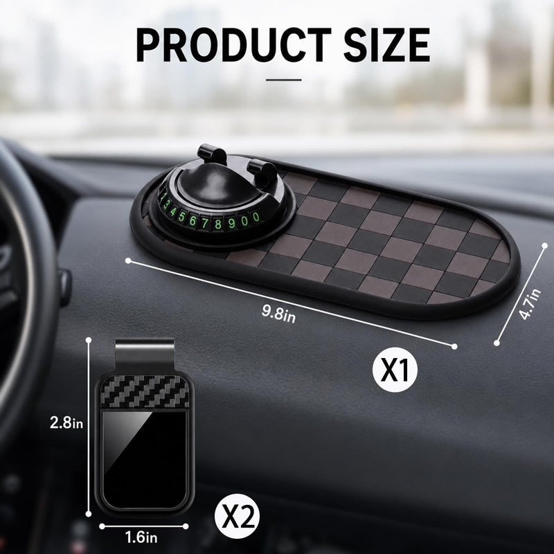 3-Pack Car Anti Slip Mat Phone Holder, PVC Car Dashboard Non-Slip Pad Set | 1 large dashboard anti-slip mat + 2 carbon fiber sunglass holder pads, PVC design, anti-slide during sudden brake