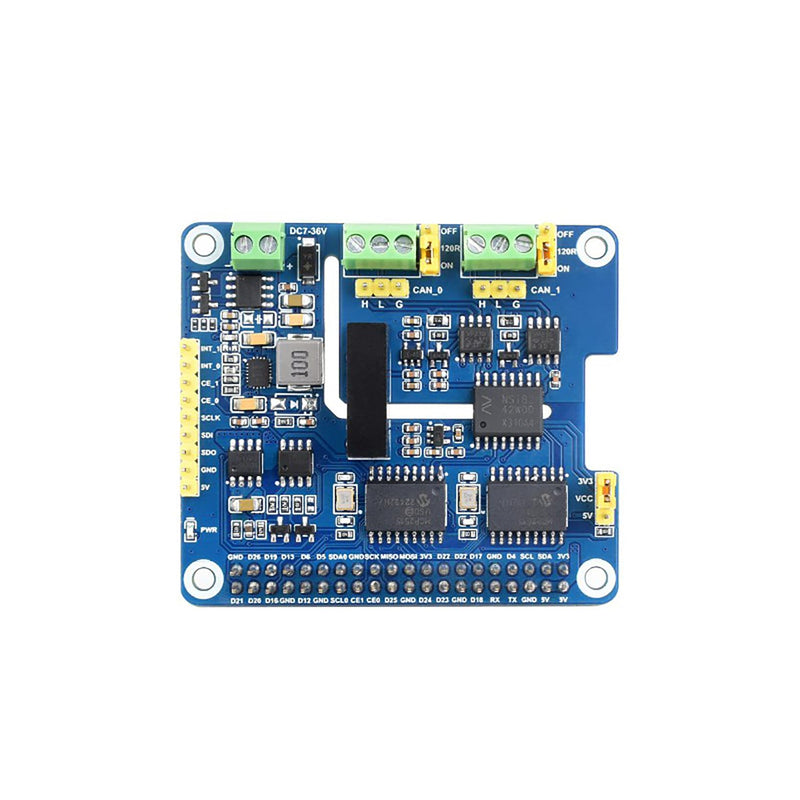 2-Channel Isolated CAN Bus Expansion HAT for Raspberry Pi 5/4B/3B/2B/Zero/Zero W/Zero WH/Jetson Nano 2-CH CAN HAT+ Stackable Design for Expanding Multiple CAN Channel