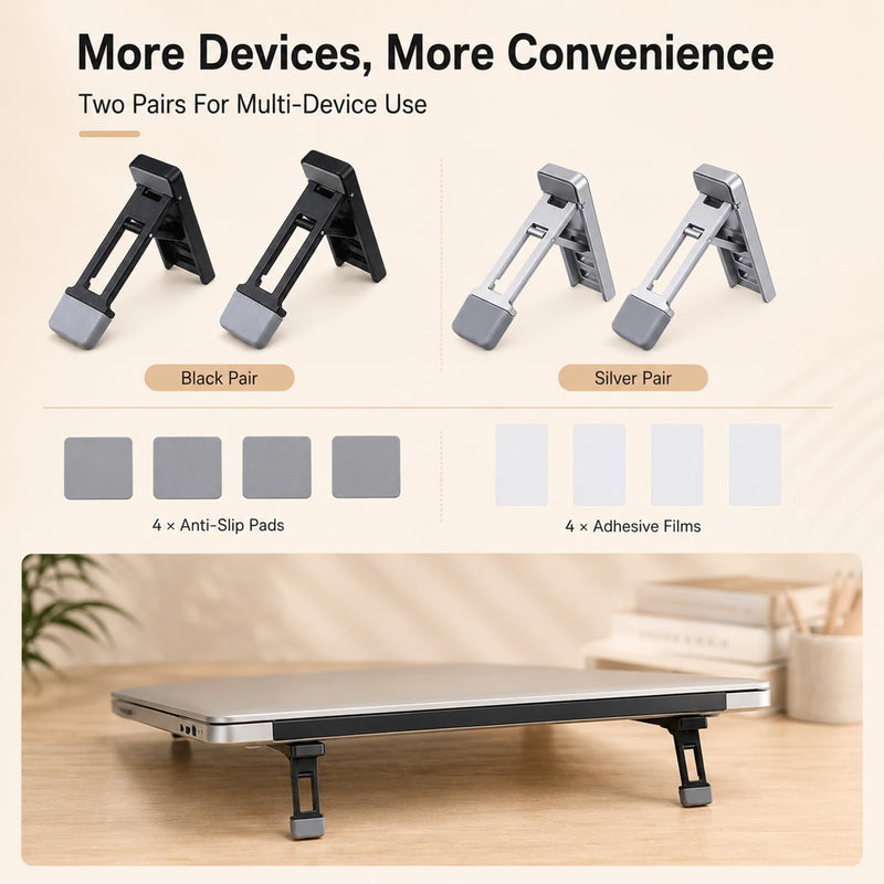 4Pcs Portable Laptop Stand for Desk Keyboard Riser Stand Laptop Riser | Adhesive Stand Feet, Invisible Laptops Riser, Foldable Computer Keyboard Lift, Tilt Angle Adjustable Riser, Most Keyboard