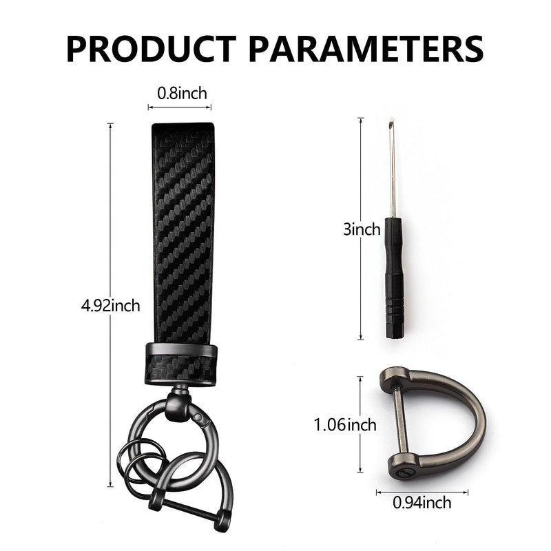 Turcee Leather Car Keychain - Carbon Fiber Interior Key Fob with Anti-Lost D-Ring - Car Accessory Key Ring (Black) Black