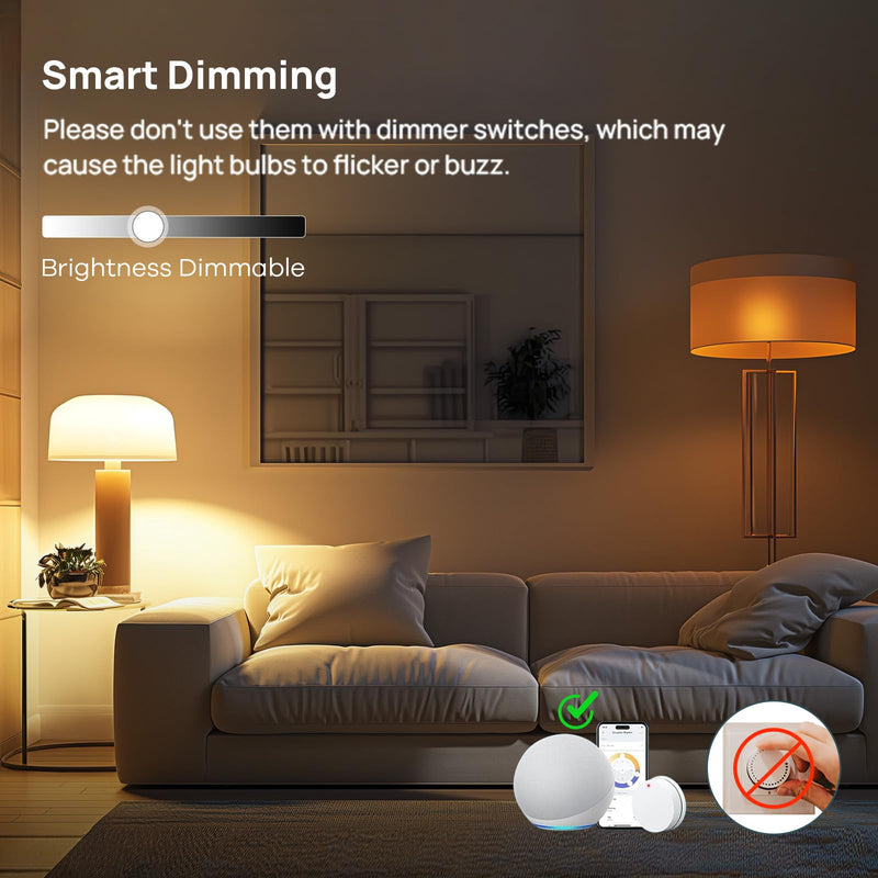 Linkind Matter Smart Light Bulb, Smart Bulbs Work with Apple Home, Siri, Alexa, Google Home, SmartThings, Color Changing Light Bulbs RGTBW Music Sync, Mood Lights, 2.4Ghz WiFi A19 E26 60W 800LM 3 Pack 3 Pack 60W