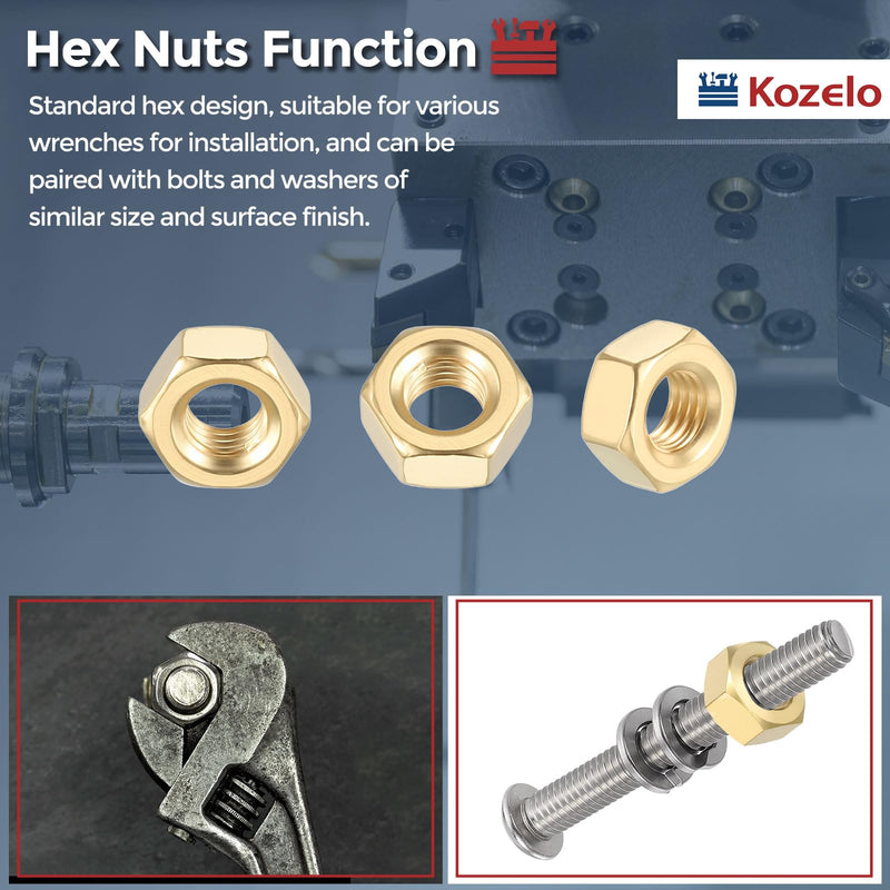 50pcs Hex Nuts - [1/4"-28] Brass Hardware Nuts for Mechanical Repair & Assembly, Electrical Fastening, Standard Fine Thread Nut, Yellow 1/4"-28 50