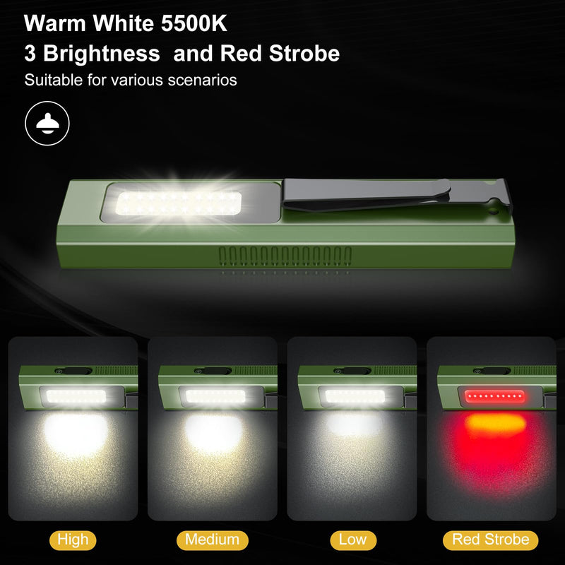 EDC Flat Flashlight High Lumens, Rechargeable Pocket Light with White/Warm LED, UV, Gream Beam, Flash Combo, 4 Bright Modes, Double Magnetic Base, for Outdoors, Emergency, Work, Detection (Green) Green