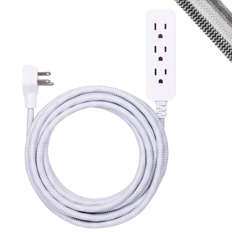 GE 3-Outlet Power Strip Surge Protector 15 Ft Braided Long Cord Extension Cord Surge Protector Power Strip Flat Plug Extension Cord 250 Joules UL Listed White 40530 1 Pack