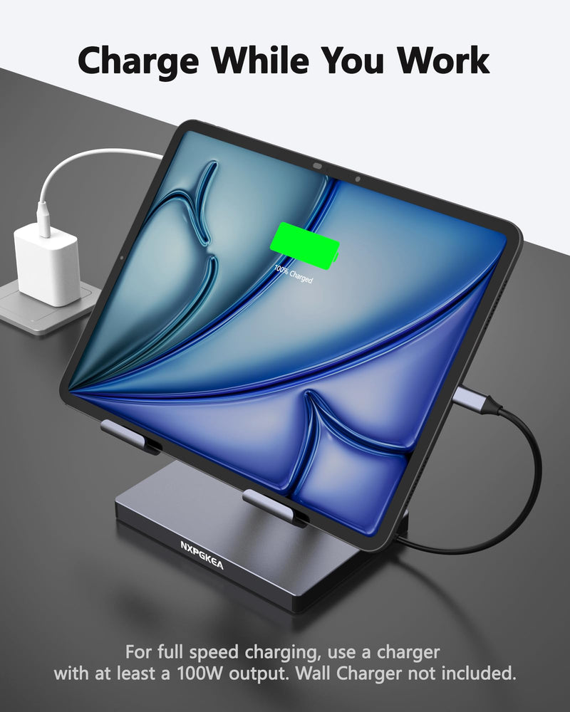 iPad USB C Hub Stand, 9-in-1 Multiport Adapter for iPad Pro M4 M3 M2 13 12.9 11 Inch Docking Station Foldable with 4K60Hz HDMI, RJ45 Gigabit Ethernet, SD/TF Card Reader, USB 3.0, 3.5 mm Audio ST901