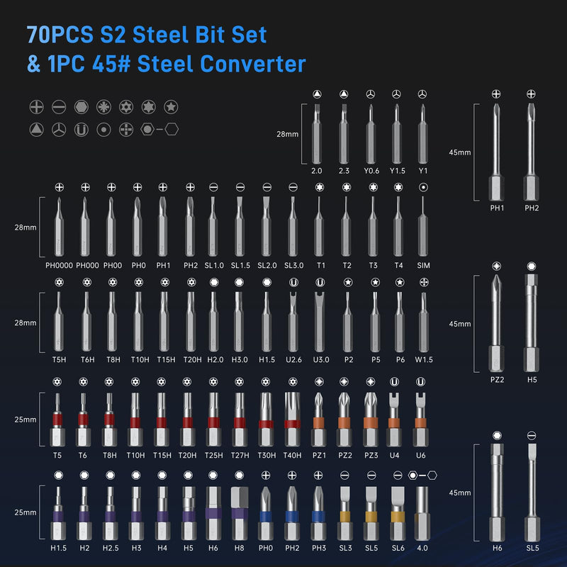 74 in 1 Magnetic Ratchet Screwdriver Set - T Handle Ratchet Screwdriver with S2 Steel Bits, Detachable Design & Storage Case, Precision Repair Tool Kit for Electronics, Furniture, Bicycle, Watch, DIY Black 74PCS