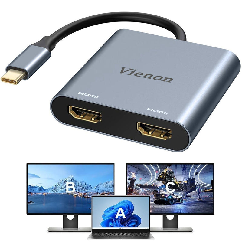 USB C to Dual HDMI Adapter 4K@60hz, Type C to HDMI Splitter for 2 Monitors, (Thunderbolt 3/4) USB C to Dual HDMI Hub Extend Display for Macbook Air/Pro, Dell XPS, HP and More