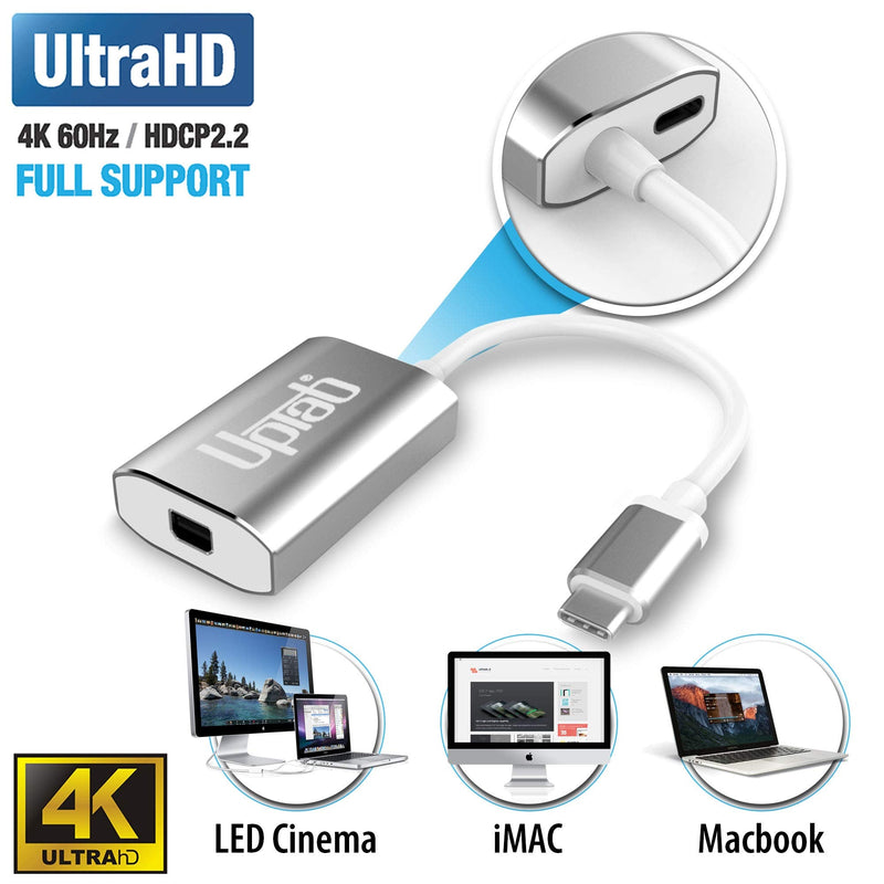 USB C to Mini DisplayPort Adapter UPTab 4K@60Hz USB-C Thunderbolt 3 to MDP Adapter with Power Port for New M4 MacBook Pro/Air, iPad Pro, Mac mini M4, iMac, and More (Silver) Silver