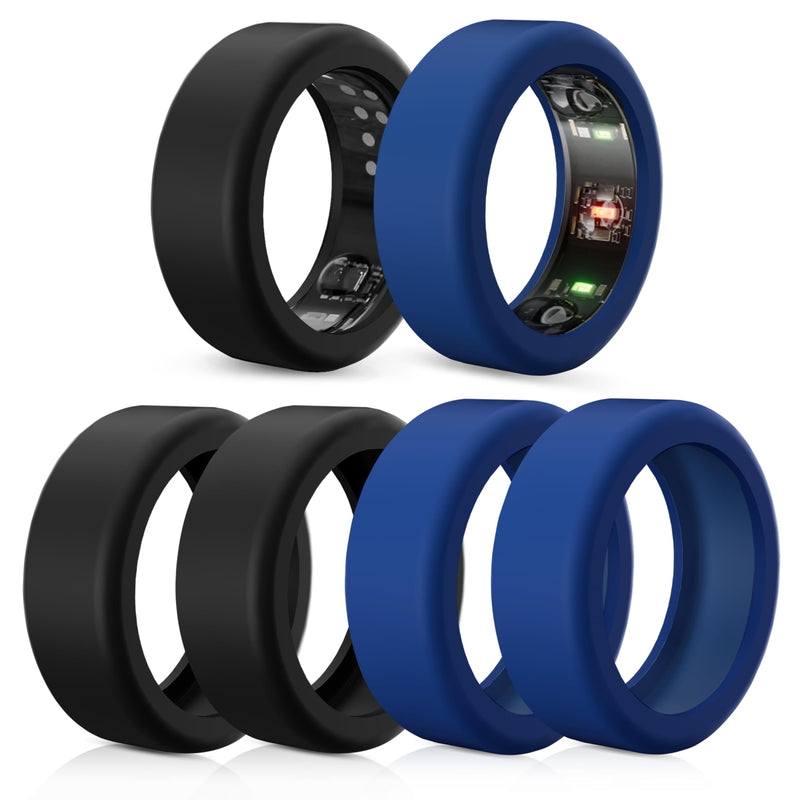 6 Pack Ring Cover Compatible with Oura Ring Protector, Silicone Elastic Case Compatible for Oura Ring Gen 3 Working Out Accessories Men and Women-3Black+3Blue-S for 6 7 8 9 10 3Black+3Blue S for 6/7/8/9/10