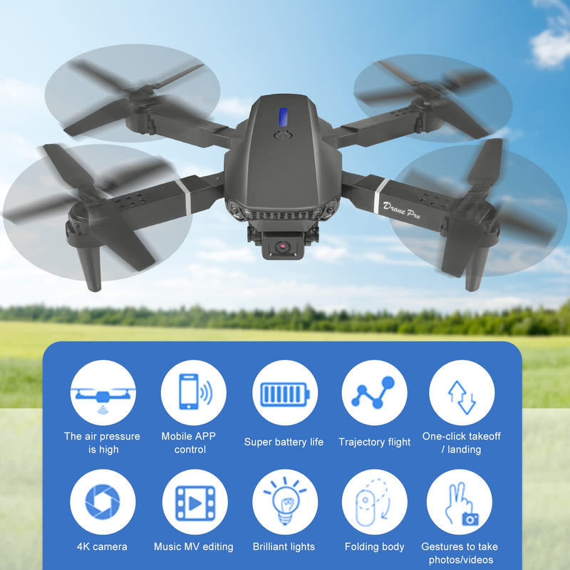 Mini Drone for Kids with 4K Dual Cameras Remote Control Toys Gifts for Boys Girls with Altitude Hold, Headless Mode, One key Return/Emergency Stop, 3D Flips 2 Batteries, Foldable RC Quadcopter Black