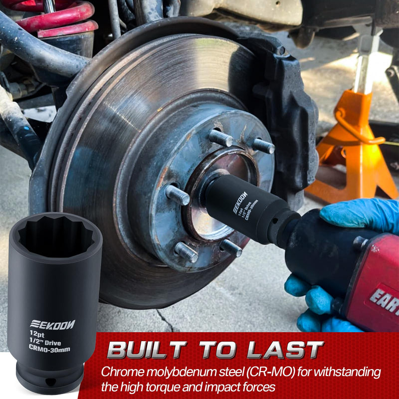 Feekoon Axle Nut Impact Socket, 30mm, 12 Point, 1/2 Inch Drive, CR MO, Spindle Nut Socket for Removing Axle Shaft Nuts, Universal Quick Fit Nuts Remover, Deep Well Hub Release Tool for Impact Wrench