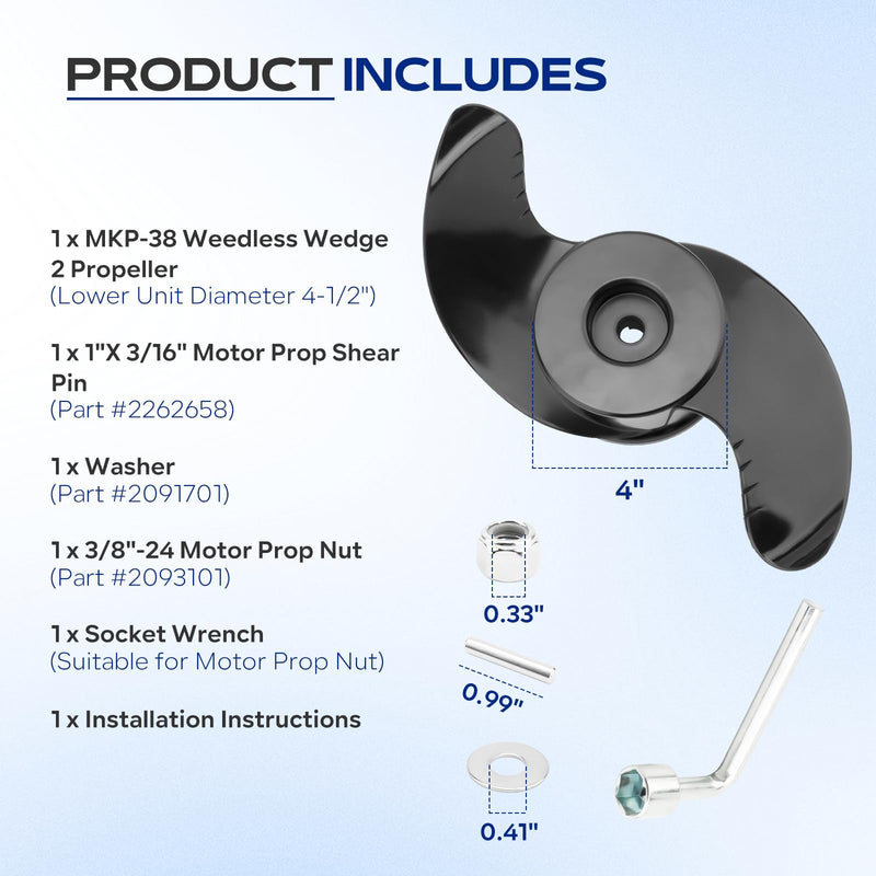 MKP-38 Weedless Wedge 2 Prop Compatible with Minn Kota 4-1/2" Diameter Motors, 1865023&1378160 Trolling Motor Prop Fit for Minn Kota Ulterra,Fortrex,Terrova,Riptide ST/SF112LB Thrust Motor Parts