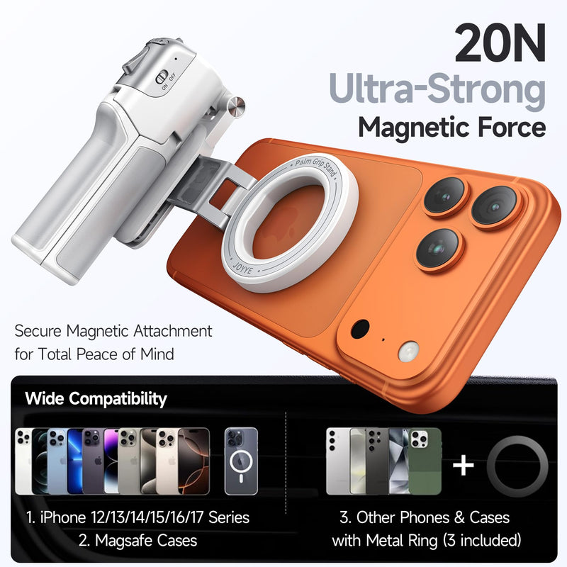 [3 in 1] Magnetic Phone Camera Shutter Grip, Extendable Selfie Stick & Tripod Portable for Magsafe iPhone & Android with Detachable Wireless Shutter Button Remote Control Ergonomic Handle - Black