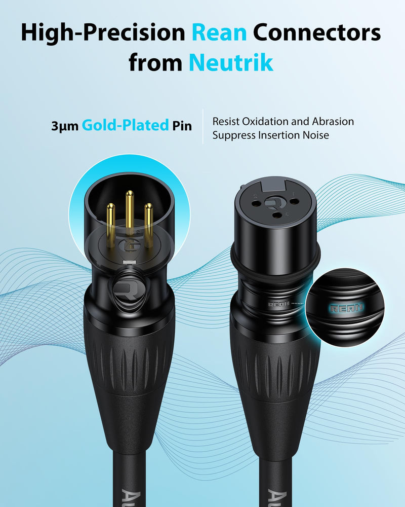 XLR Cables 10ft 2 Pack [Neutrik Connectors] Kevlar-Reinforced Ultra Durable Nylon Braided XLR Microphone Cable, Mic Cable, Shielded and Balanced XLR Male to Female Cord Black