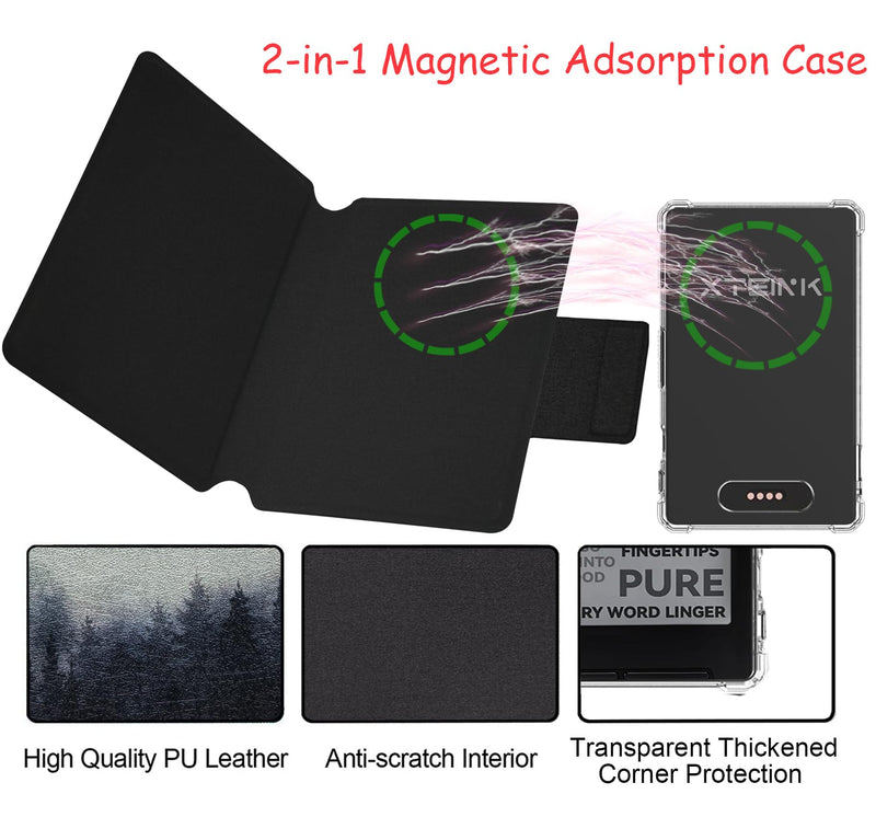 Case for 3.7'' XTEINK X3 E-Book (Misty Forest) | 2in1 Magnetic Detachable Folio Cover, Ultra-Thin Lightweight, PU Leather & TPU Transparent Shell, Magnetic Closure Buckle Misty Forest