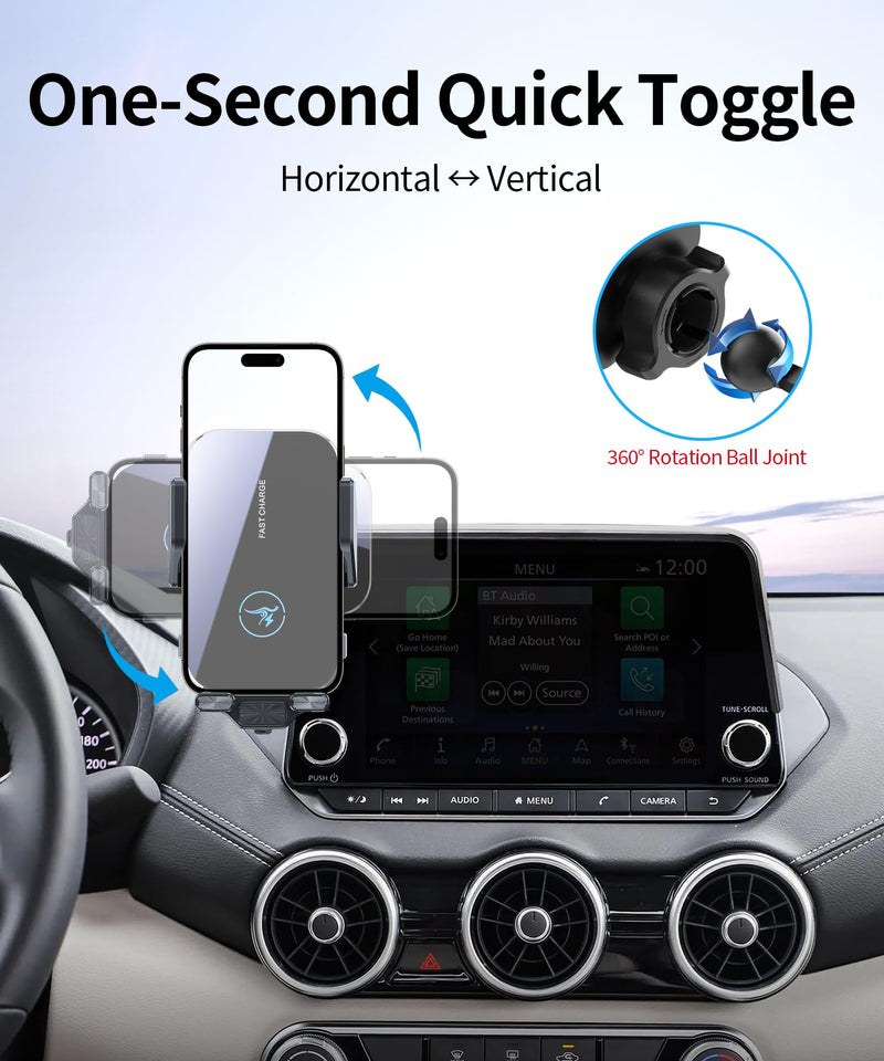 Wireless Charger Car Phone Holder for Nissan Rogue Sentra Altima 8" Screen | Rogue 2021-2026/Sentra 2020-2025/Altima 2019-2025, Auto clamp Cell Phone Mount Accessories 15W Qi Fast Charging Stand