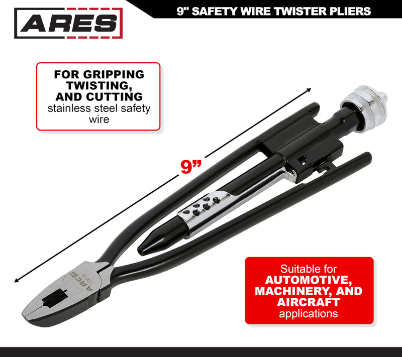 ARES 10010-9-Inch Safety Wire Twister Pliers – Durable Untwist Tool Grips, Twists, and Cuts Stainless Steel Safety Wire on Vehicles, Machinery, and Aircraft 9-Inch Safety Wire Twisting Pliers