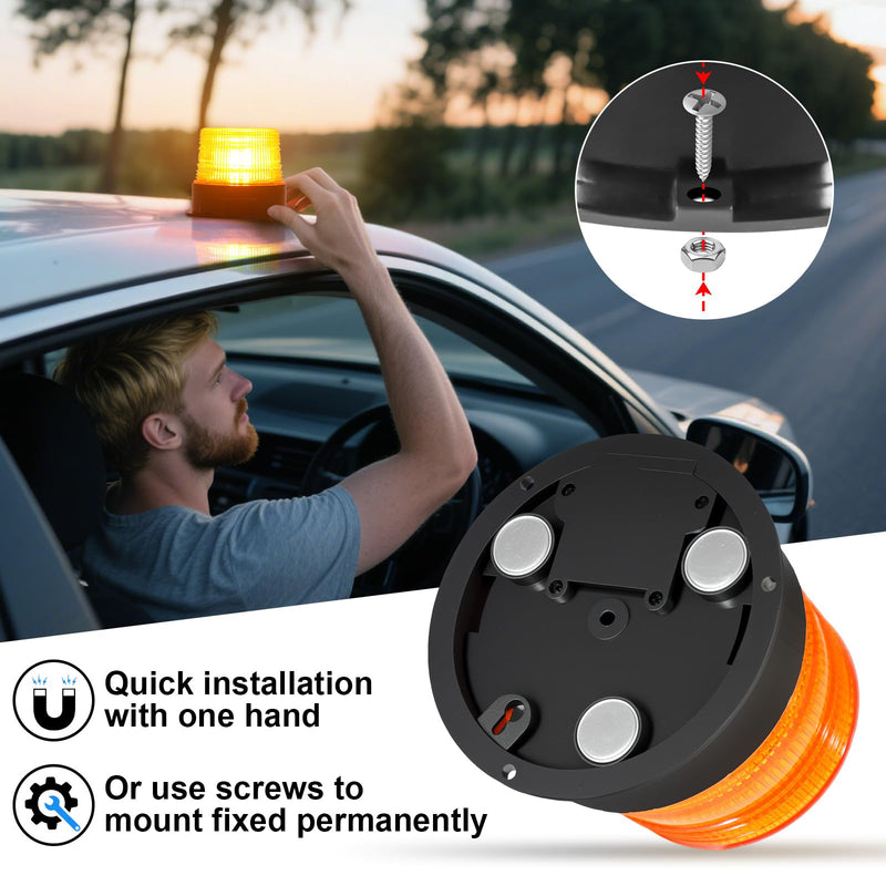 ANTOM Magnetic Wireless Beacon Light, Rechargeable Emergency Flashing Warning Battery Operated Strobe Lights for Truck Vehicle, with 12-24v Cigarette Lighter Plug, Amber