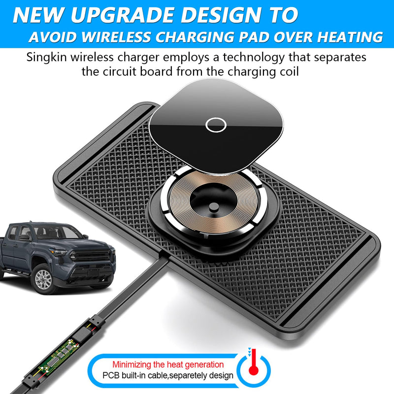 Magnetic Wireless Charger for Toyota Tacoma 2024 2025 2026 for Toyota 4Runner 2025 2026 15W Fast Wireless Car Phone Charger Pad Non-Slip Phone Holders for iPhone 17/16/15/14/13/12 black