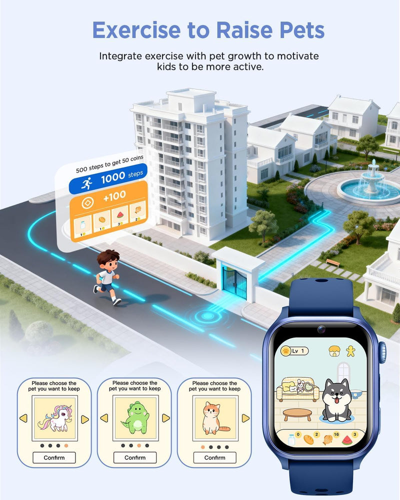 RUXINGX Kids Smart Watch No APP, 1.52" Smart Watch Fitness Trackers (Blue) | Camera,Puzzle Games,Heart Rate, Sleep Monitor,Music Player,Pedometer, for Girls Boys Teens 3-12 Blue