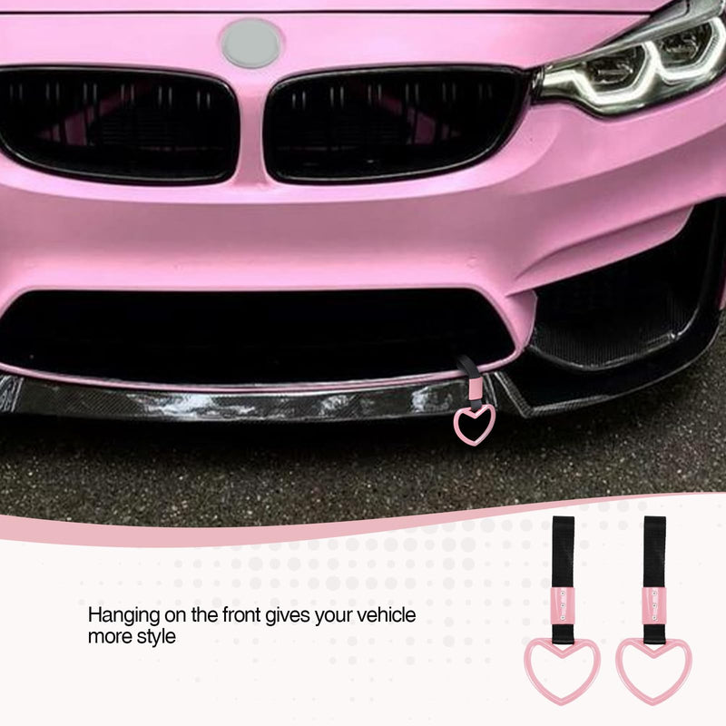 2PCS Heart Shaped Car Handle Straps, Rear Bumper Warning Keychain Ring with Drift Charm for Car Exterior Interior Accessories (Pink) Pink