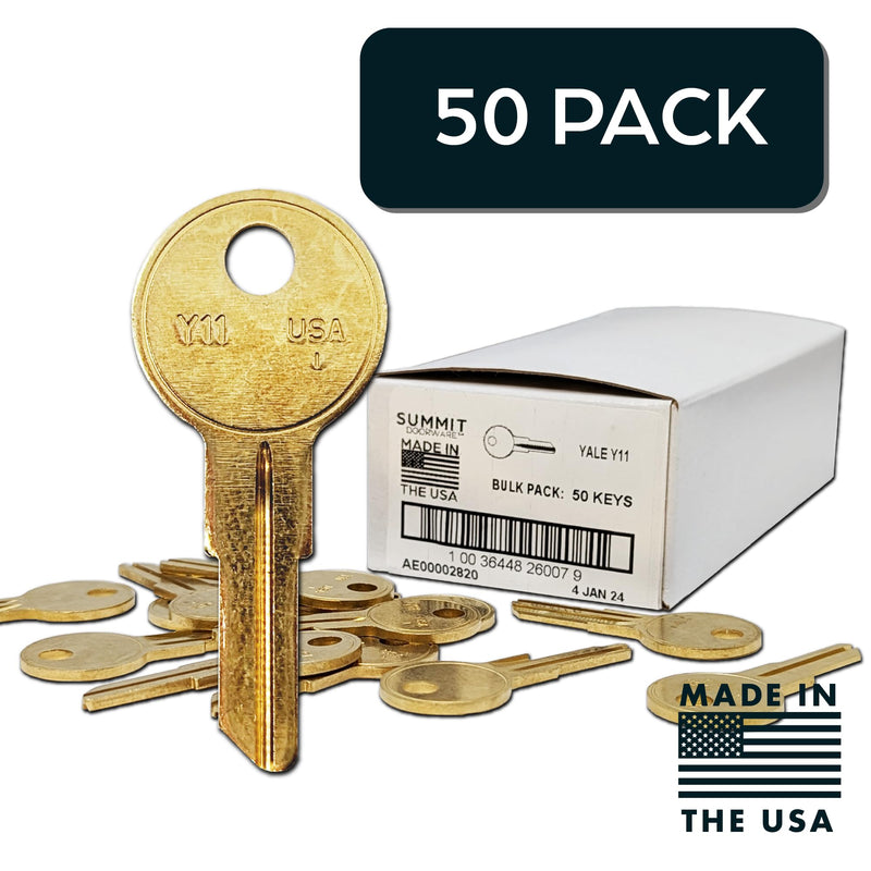 Summit Doorware Y11 Key Blanks in Premium Brass | Uncut Blank Keys for Home and Professional Use | Pack of 50 Blank Keys