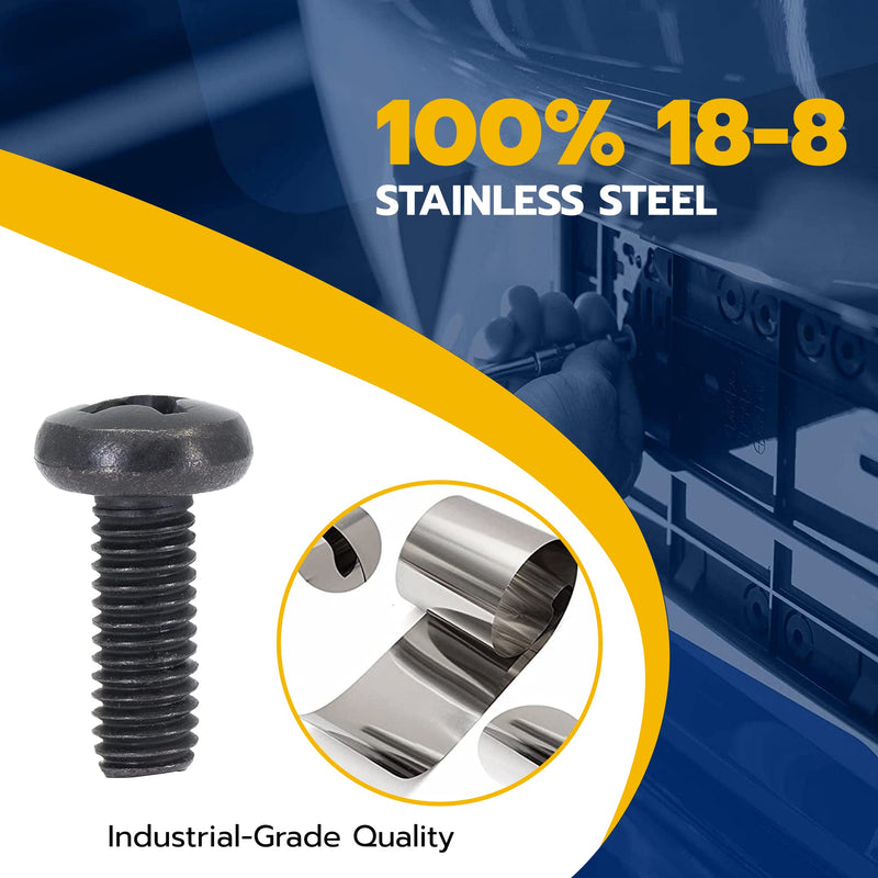 Black License Plate Screws for Lexus, Toyota, and Honda, Phillips Machine Pan Head 18-8, Stainless Steel, M6-1.0 x 16 mm Bolt (Pack of 4) M6-1.0 X 16mm