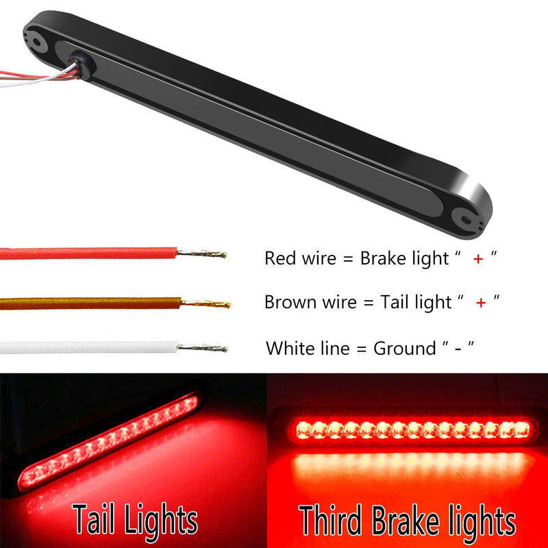 2 Pack 10" 15 LED Trailer Identification Light 9 to 30-volt, LED Stop Turn Tail Light Assembly Third Brake Bar Strip Rear Marker Light IP67 Waterproof for Heavy Duty Marine Boats Trucks Pickups Red