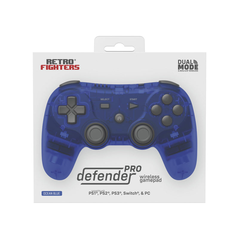 Retro Fighters Defender Pro Wireless Controller for PS1, PS2, PS3, Switch, & PC | 2.4GHz & Bluetooth (Ocean Blue) Ocean Blue