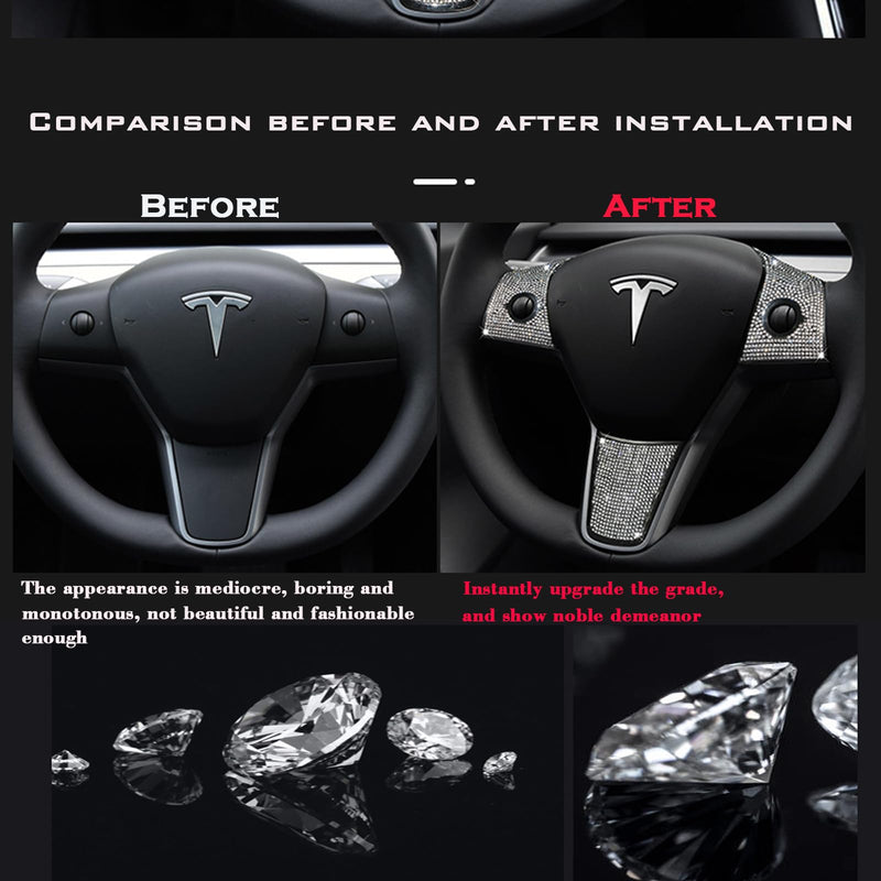 YHCDSEA Steering Wheel Trim Cover for Tesla Model 3/Y, Interior Accessories Compatible with Tesla Model 3 Model Y (A-Bling) A-Bling