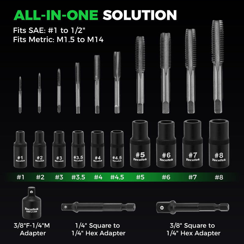 13PCS Magnetic Tap Socket Set, 1/4" & 3/8" Drive Square Drive Tap Handle Tool, Square Socket Set for Fractional MCTI Standard Tap Thru 1/2" & 1/8" NPT Taps