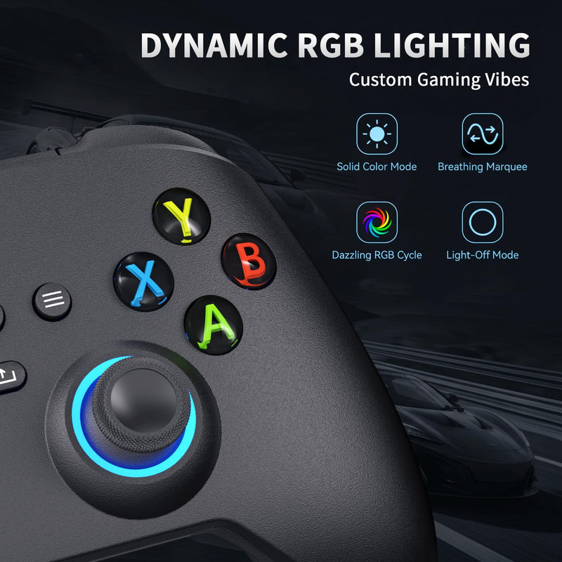 YUYIU Wired RGB Controller for Xbox One, Xbox Series X|S, PC, Steam, iOS | Wired Gaming Controller with Hall Effect Joystick/Trigger, Macro, Turbo, 3.5mm Audio Jack, Vibration (Phantom Black, 7.2FT) Phantom Black