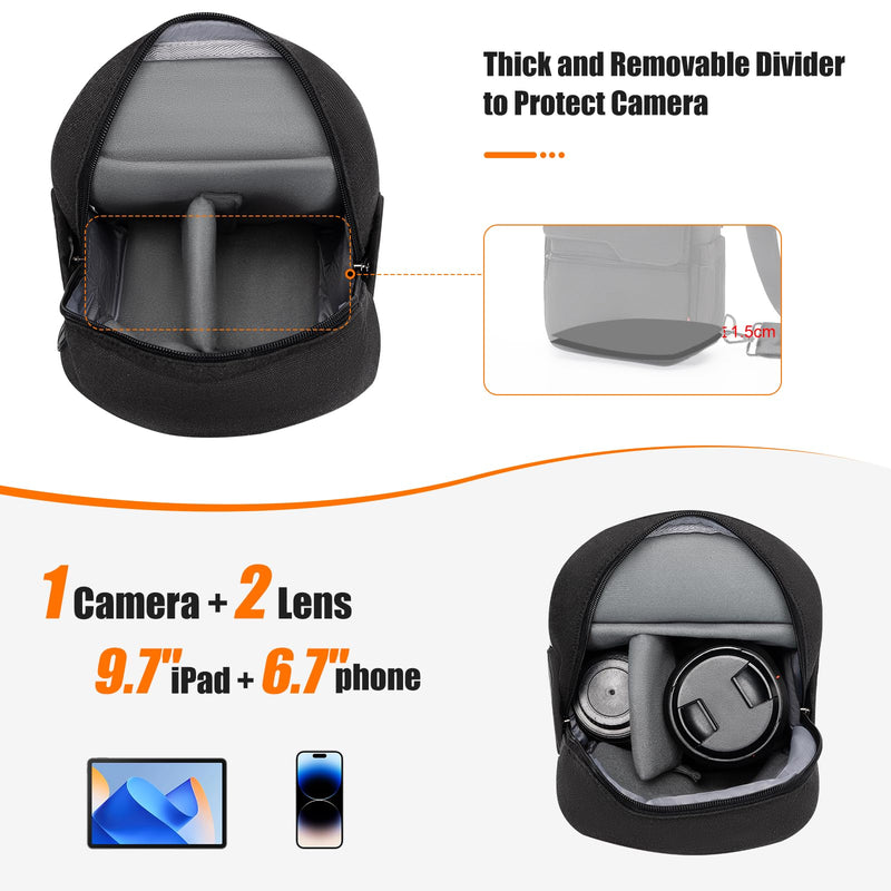 Cwatcun Large Camera Sling Bag, Crossbody Chest Bag with Tripod Holder | Fits 1body+2lenses +9.7"iPad +6.7"phone.Travel Photography Bag for Canon, Nikon, Sony, Fuji DSLR/SLR/Mirrorless Cameras, Lens Black
