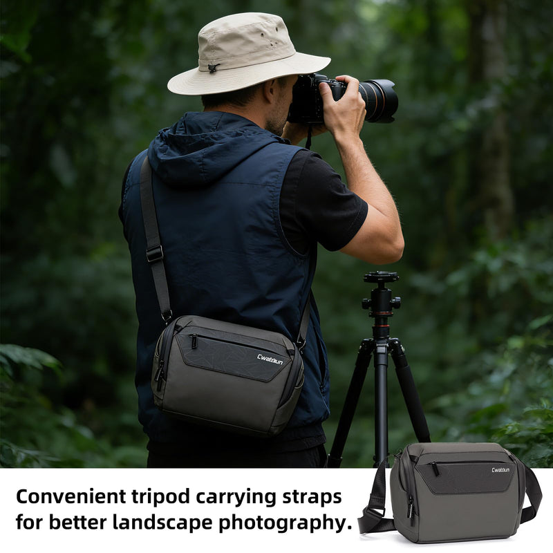 Compact Camera Bag Sling, Padded Photography Case Crossbody forTravel | with Luggage Strap For Canon, Nikon, Sony, Fuji DSLR/SLR/Mirrorless Cameras, Lens(Dark Gray) Dark Grey Medium