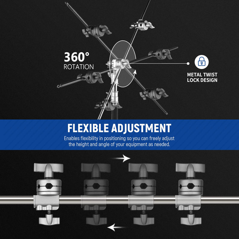 Neewer Multi Functional Heavy Duty 2.5-inch Grip Head Swivel Head Holder Mounting Adapter for Light Stand, Extension Boom Arm and Other Photographic Equipment with 1/2,1/4,3/8,5/8-inch Mount (Silver) ST-C-NAAP(Silver）