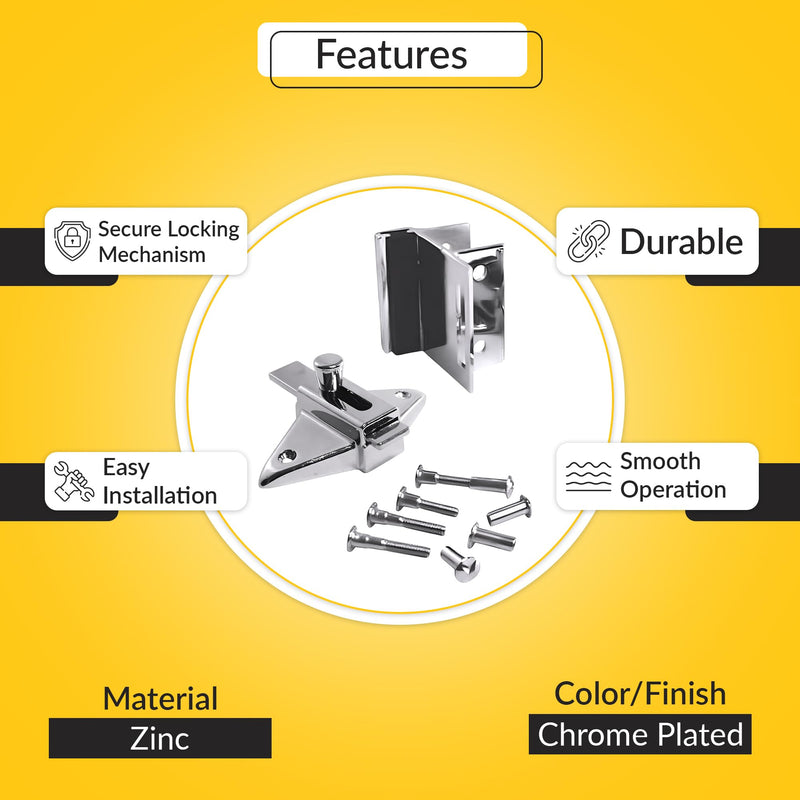 Brixwell Slide Latch and Keeper Set with Chrome Plated Finish, Zinc Material, Surface-Mounted, 3-1/2" Latch Hole Centers, Fits 1-1/4" Square Edge Pilaster, Includes Fasteners